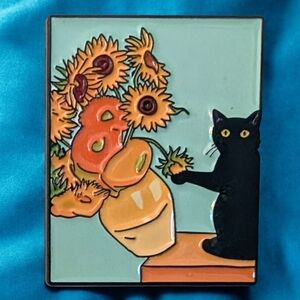 Sunflower and Black Cat Enamel Pin